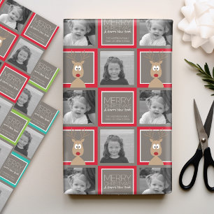 Foto mit Cartoon-Rentier mit Frohe Weihnachten Geschenkpapier Set
