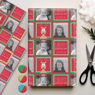 Foto mit Cartoon-Rentier mit Frohe Weihnachten Geschenkpapier Set