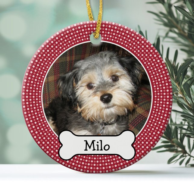 Foto mit Dog-Knochen - beidseitig Keramik Ornament (Personalized Christmas Photo Ornament)