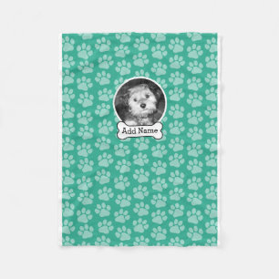 Foto mit Dog-Knochen und Paw-Druck grün Fleecedecke
