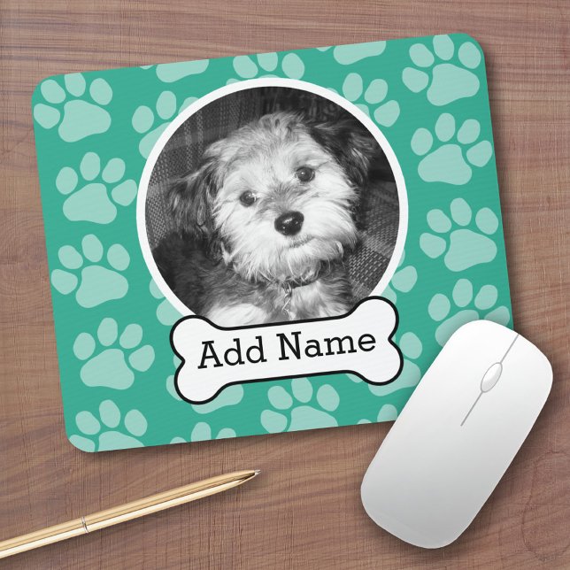 Foto mit Dog-Knochen und Paw-Druck grün Mousepad (Personalized mousepad - Add Photos and Custom Text)