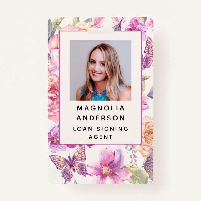 Foto mit floralen Firmenzeichen Strichcode-Abzeich Ausweis (Vorderseite)