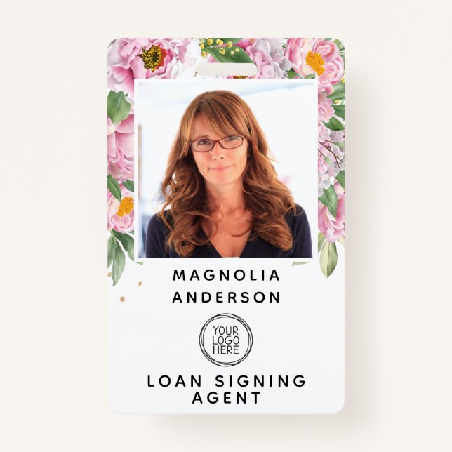 Foto mit floralen Firmenzeichen Strichcode-Abzeich Ausweis (Vorderseite)