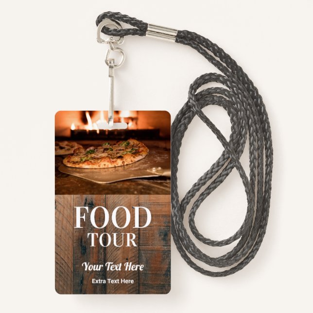 Foto mit Food Tour und Logo Ausweis (Vorderseite mit Schlüsselband)