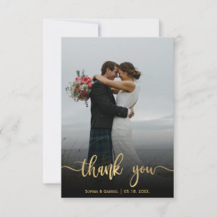 Foto mit Goldhandschrift für Hochzeiten Dankeskarte