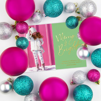 Foto mit handgeschriebenem Merry & Bright Folien Feiertagskarte