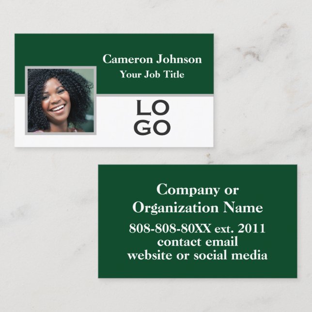 Foto mit individuellem Logo auf Forest Green Visitenkarte (Vorne/Hinten)