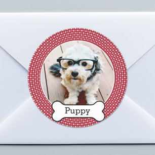 Foto mit Knochen - roten Polka - Punkten Runder Aufkleber