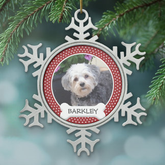 Foto mit Knochen - roten Polka - Punkten Schneeflocken Zinn-Ornament