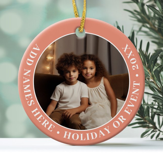 Foto mit Korallengrenze und benutzerdefiniertem Te Keramik Ornament (Personalized Photo Ornament )