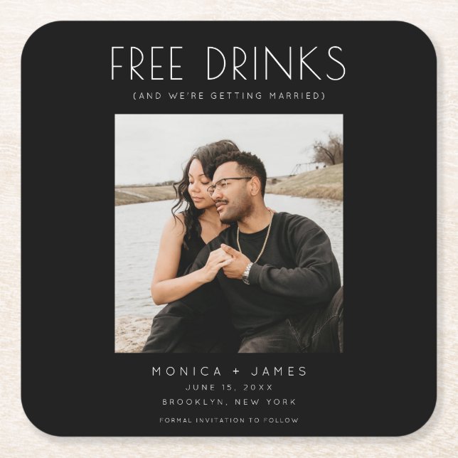 Foto mit kostenlosen Getränken Einzigartige Hochze Rechteckiger Pappuntersetzer (Vorderseite)