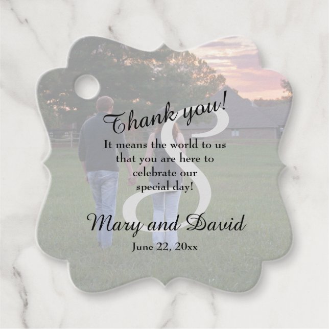 Foto mit Monogram Wedding Geschenkanhänger (Vorderseite)