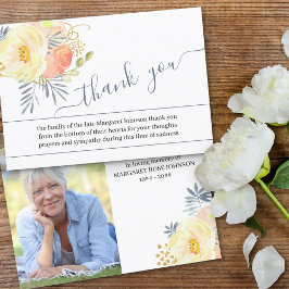 Foto mit Peach Yellow Flowers und Script Beerdigun Dankeskarte