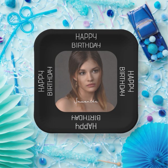 Foto mit personalisierter schwarzer Maustaste Name Pappteller (Party)