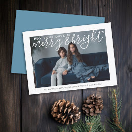 Foto mit riesigem Merry and Bright - pastellblau Feiertagskarte