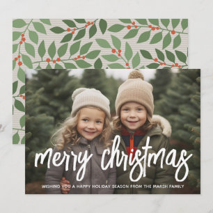 Foto mit riesiger MERRY-Schrift weißer Überlagerun Feiertagskarte