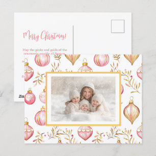 Foto mit rosa goldenen Ornamenten Weihnachts-Postk Feiertagspostkarte
