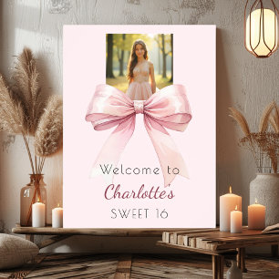Foto mit rosa Schleife Sweet 16 Party Willkommensg Poster