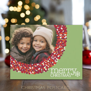 Foto mit rotem Beeren-Weihnachtskranz-Rahmen Feiertagspostkarte