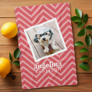 Foto mit rotem Chevron-Muster, benutzerdefinierter Geschirrtuch