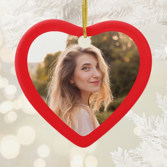 Foto mit rotem Rand Keramik Ornament (Red Border Photo Ceramic Ornament)