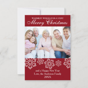 Foto mit roten Schneeflocken - 3x5 Weihnachtskarte Einladung