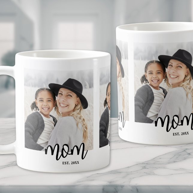 Foto mit Schriftzug 'Mom Established' Kaffeetasse (Mom Established Script Photo Gift Coffee Mug)