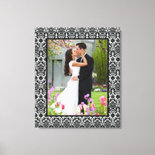 Foto mit schwarzem und weißem Damast, Rahmen, Lein Leinwanddruck