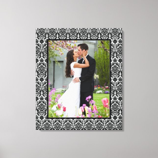 Foto mit schwarzem und weißem Damast, Rahmen, Lein Leinwanddruck (Vorderseite)