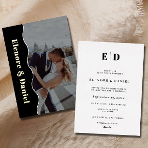 Foto mit seitlicher Wave Black & White Monogram Folieneinladung