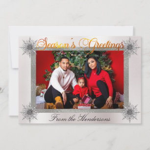 Foto mit Silver Border & Snowflakes auf Perle Feiertagskarte