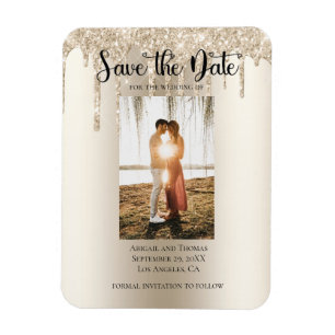 Foto mit tropfendem Glitter Moderne Verlobung Save Magnet