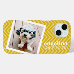 Foto mit Zickzack Gold-Muster und Individuelle Nam iPhone 15 Hülle