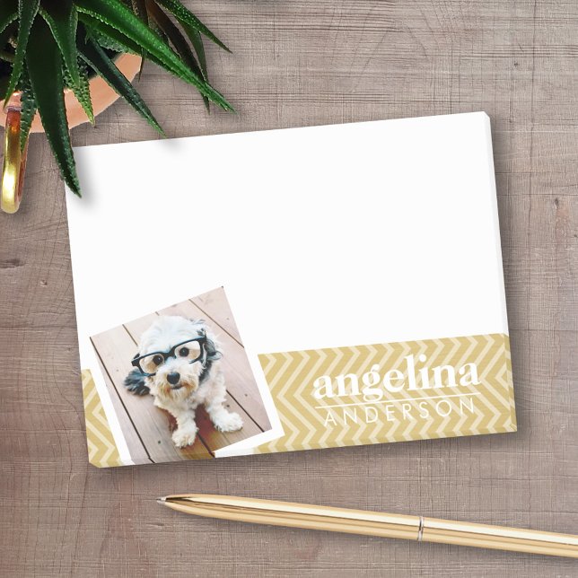 Foto mit Zickzack Gold-Muster und Individuelle Nam Post-it Klebezettel (Personalized post-it notes with an area to add your name or other text)