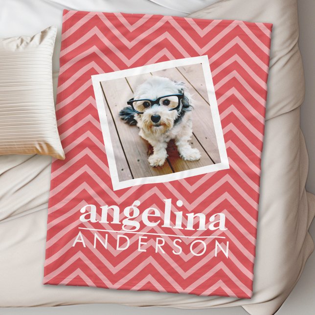 Foto mit Zickzack Muster Individuelle Name Fleecedecke (Personalized Fleece Blanket - Add Photos and Text)