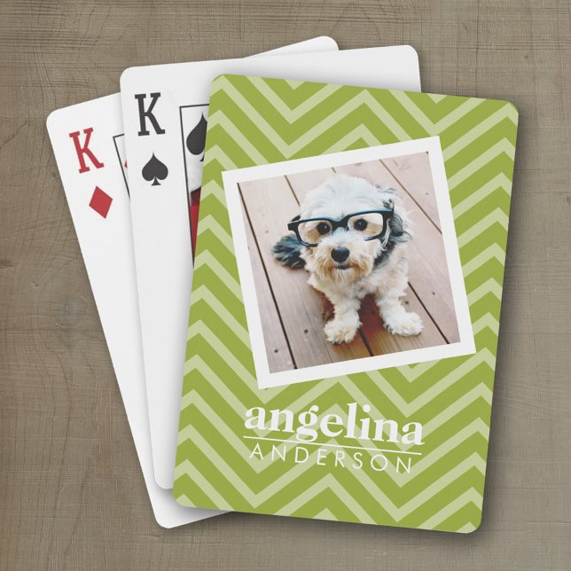 Foto mit Zickzack Muster und Individuelle Name Spielkarten (Personalized playing cards)