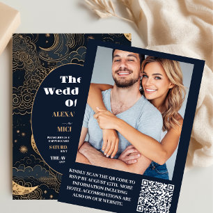 Foto Mitternachtsblau Gold Himmlische Hochzeit Einladung