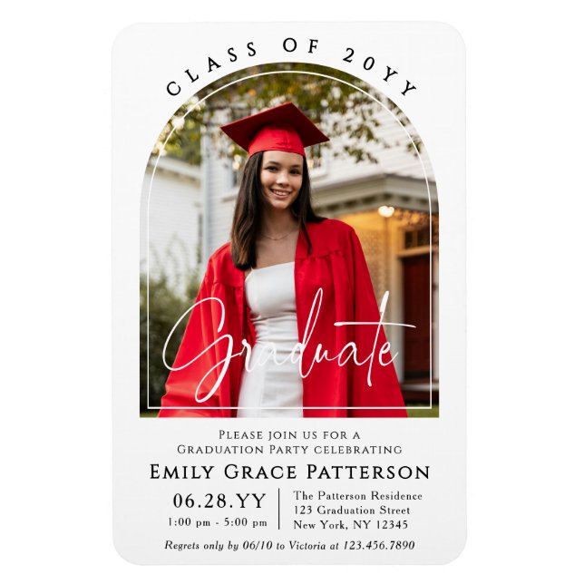 Foto Modern Arch Graduate Script Graduate Party Magnet (Vertikal)