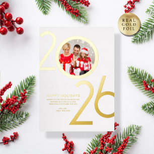 Foto Modern Bold Weiß 2026 Holiday Gold Karte