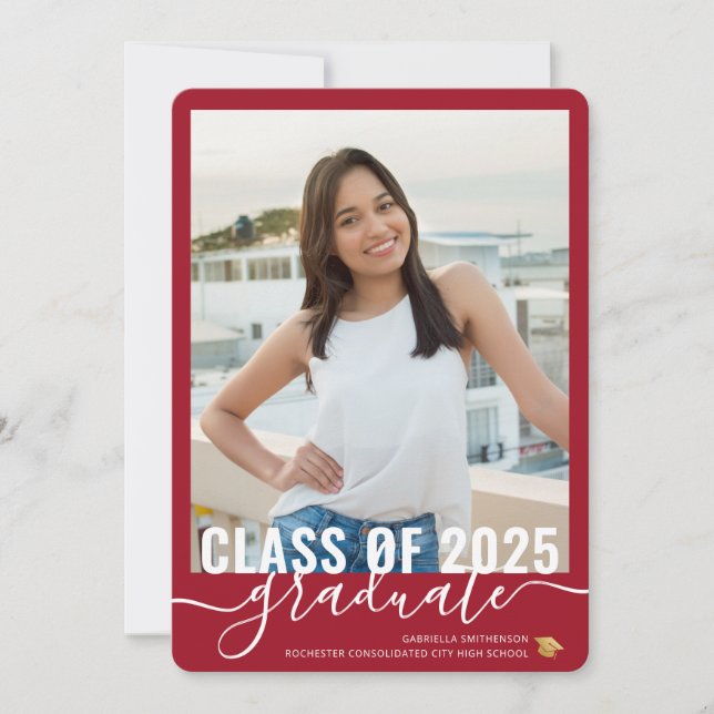 Foto Modern Red Abschluss Open House Einladung (Vorderseite)