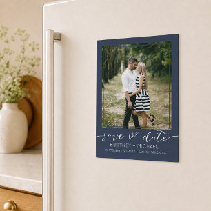 Foto Modern Save the Date Navy Blue Magnetkarte
