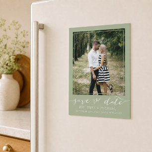Foto Modern Save the Date Sage Green Magnetkarte
