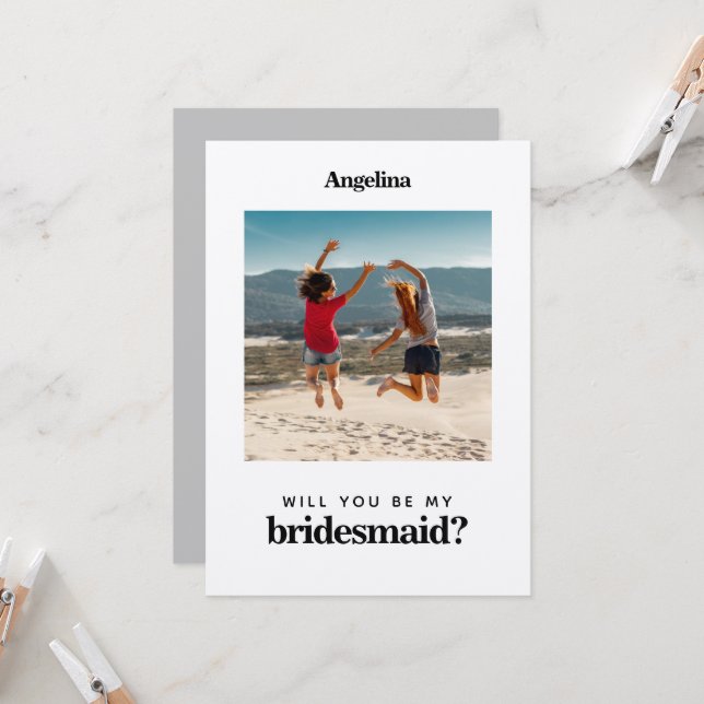 Foto Modern Simple Elegant Bridesmaid Vorschlag Einladung (Vorderseite/Rückseite Beispiel)