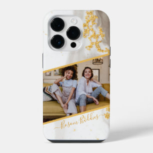 Foto Moderne Gold Glitter Schwarzer Marmor Benutze iPhone 14 Pro Hülle