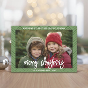 Foto Moderne grüne Chevron-Rahmen Frohe Weihnachte Feiertagskarte