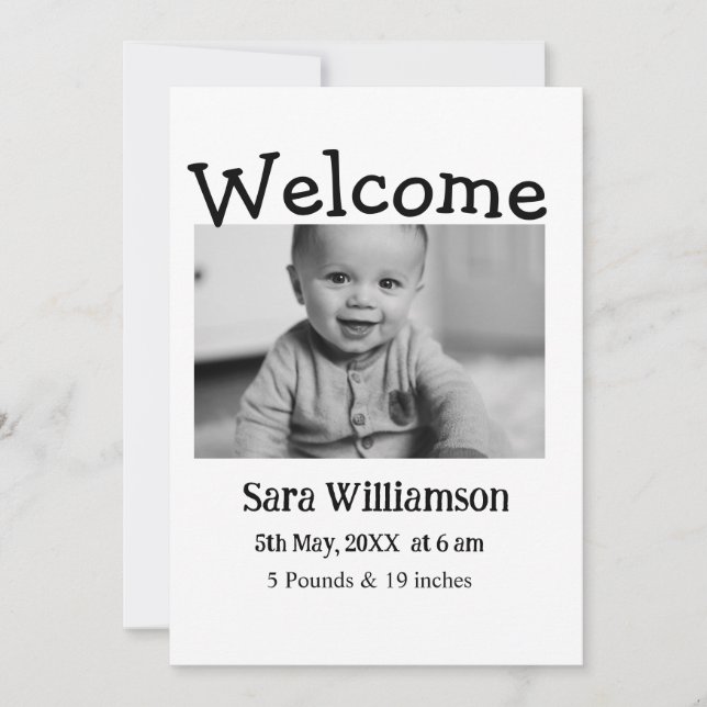 Foto Moderne Mindest-Geburtsankündigungskarte Ankündigung (Vorderseite)