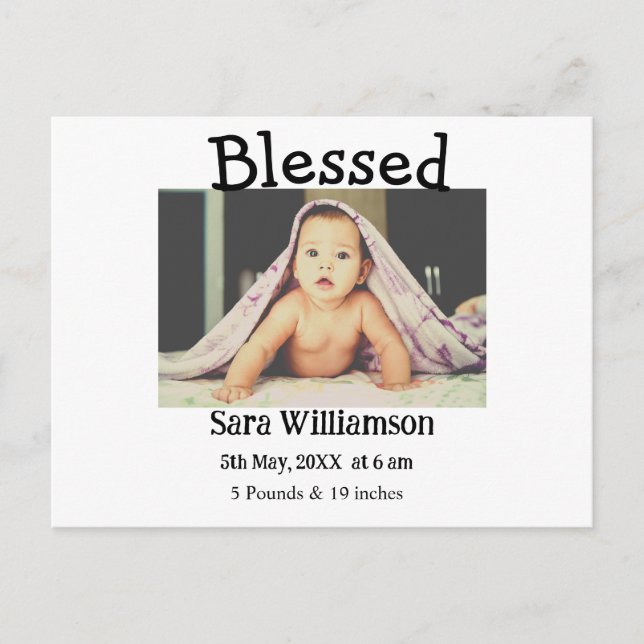 Foto Moderne Mindest-Geburtsankündigungskarte Ankündigungspostkarte (Vorderseite)