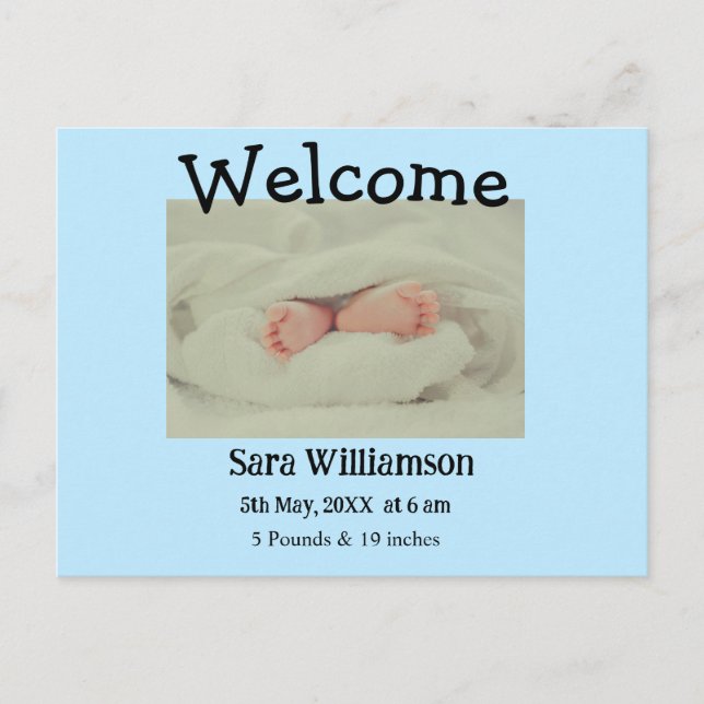 Foto Moderne Mindest-Geburtsankündigungskarte Ankündigungspostkarte (Vorderseite)