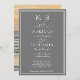 Foto Moderne Minimalistische Boho Gray Wedding Einladung