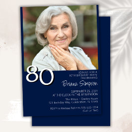 Foto Moderne Minimalistische Marine Blue 80. Gebur Einladung